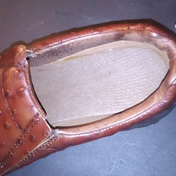 Roper Mens Performance Sport Slip-Ons Cognac Tan Faux Ostrich Leather Shoes - Picture 2 of 10